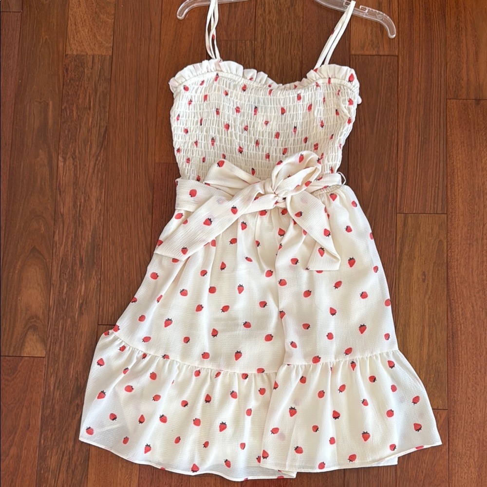 B Darlin White Dress With Strawberry Print